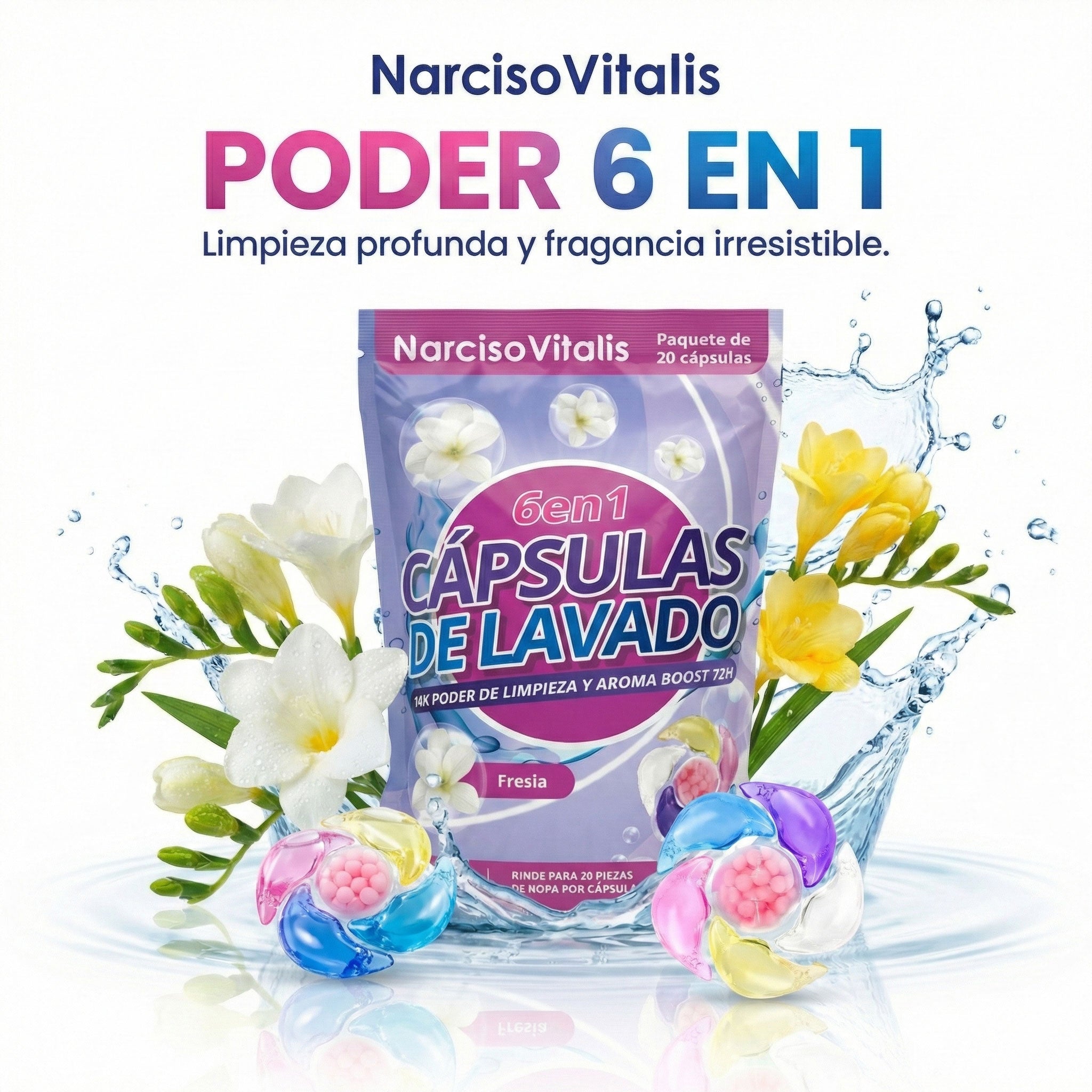 Cápsulas de Detergente para Ropa 6 en 1 Aroma Fresia