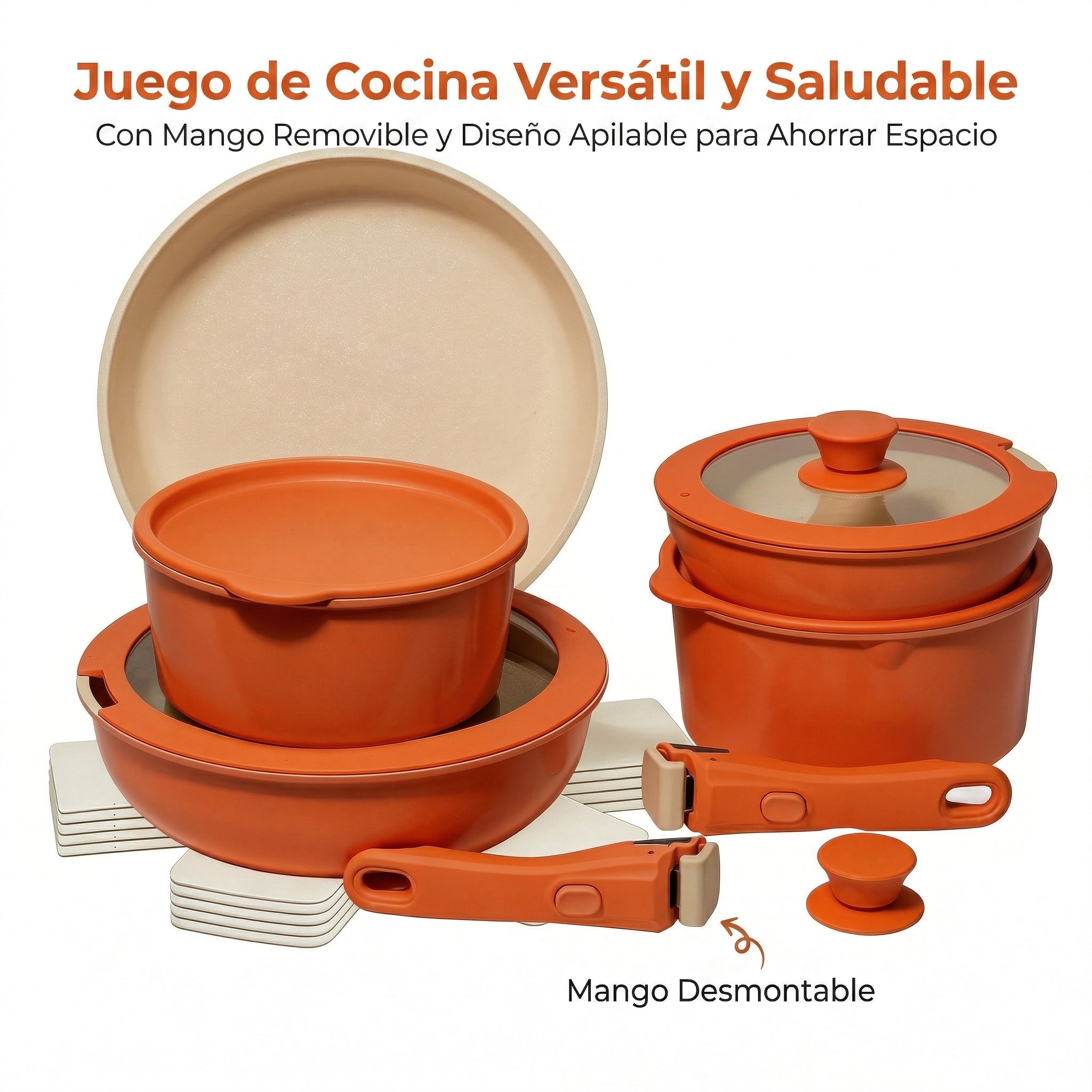 Batería de Cocina Antiadherente de 11 Piezas Color Naranja
