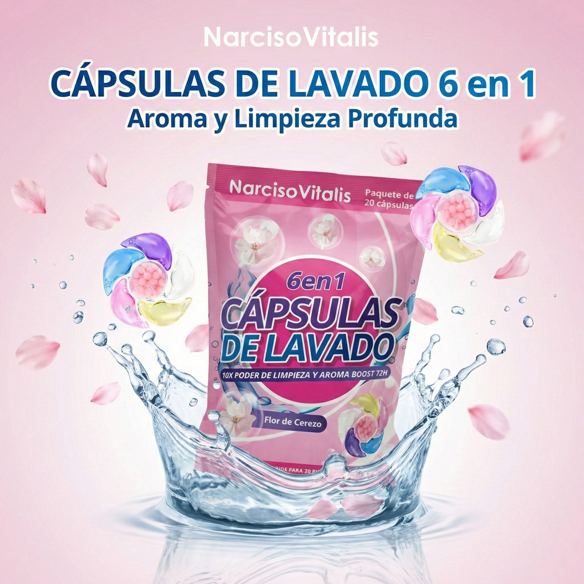 Cápsulas de Detergente para Ropa 6 en 1 Aroma Flor de Cerezo
