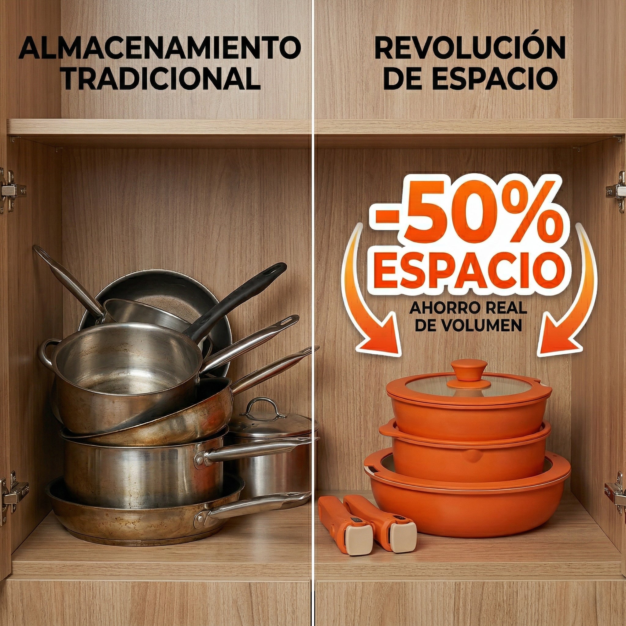 Batería de Cocina Antiadherente de 11 Piezas Color Naranja