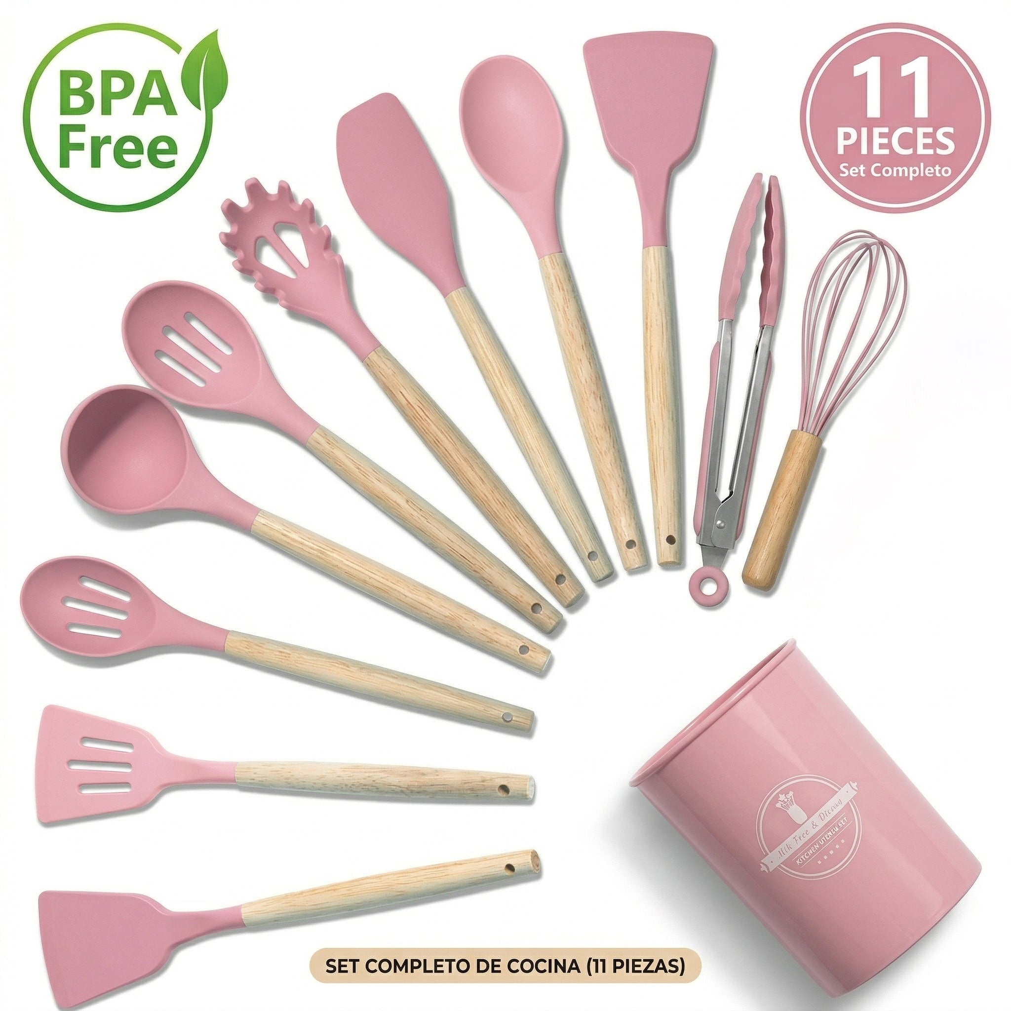 Set de 11 Utensilios de Cocina de Silicona Antiadherente