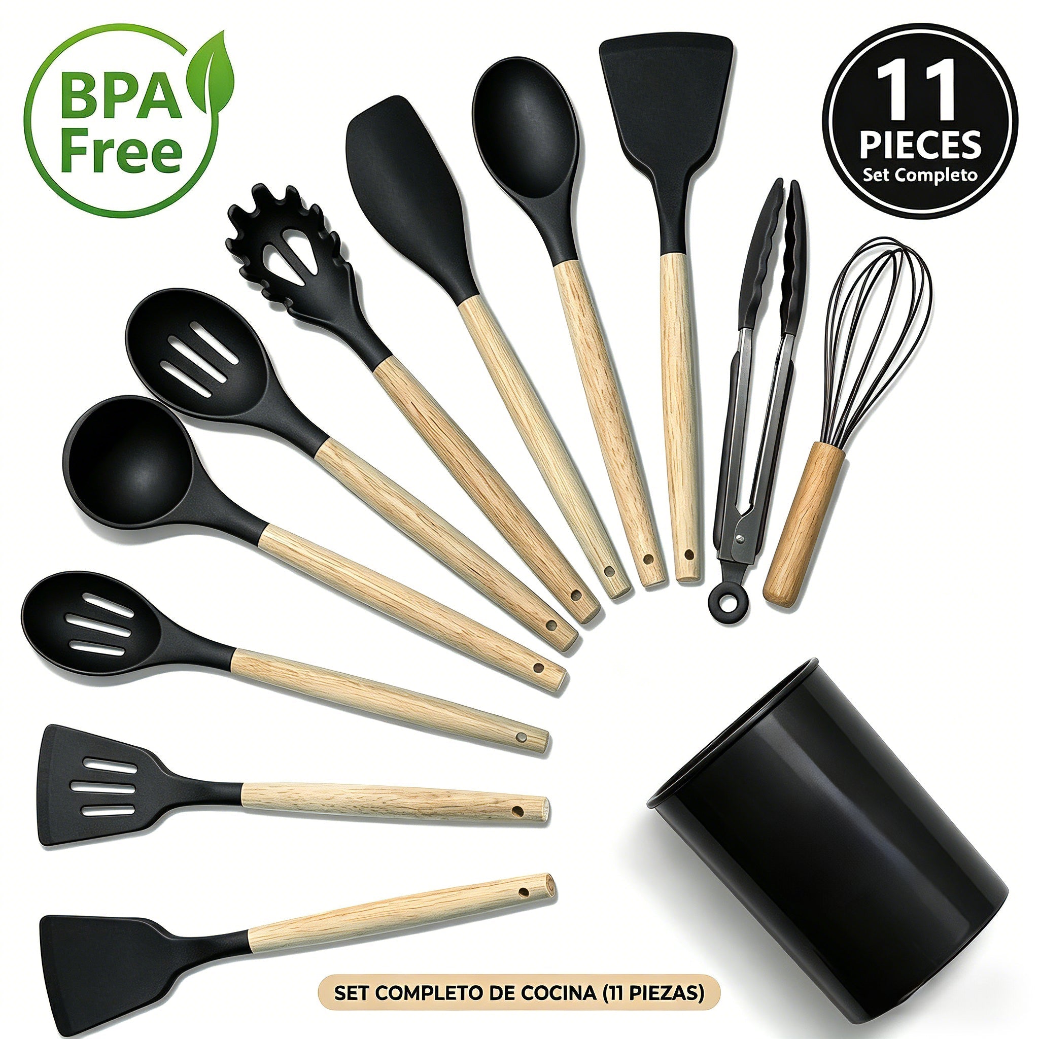 Set de 11 Utensilios de Cocina de Silicona Antiadherente