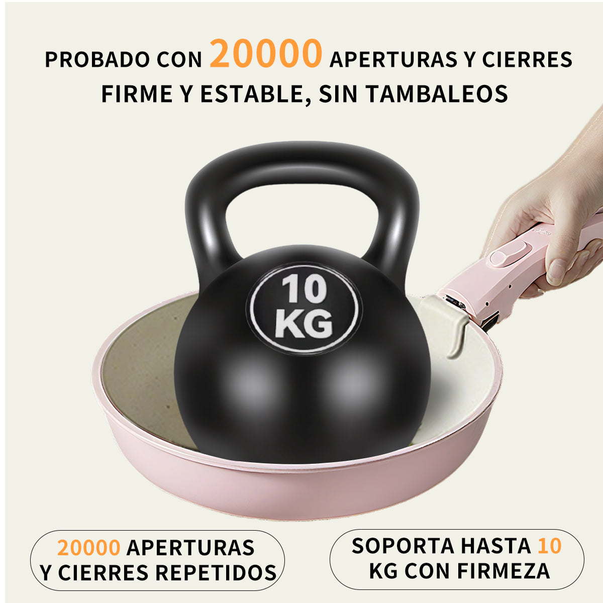 Probado con 20000 aperturas y cierres. Firme y estable, sin tambaleos. Soporta hasta 10KG con firmeza
