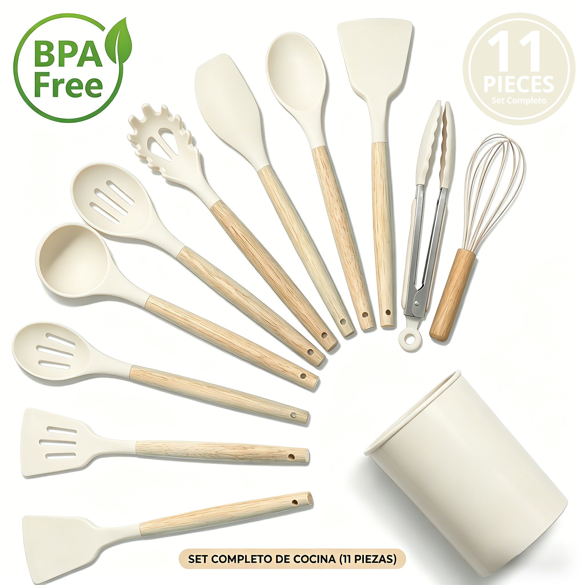 Set de 11 Utensilios de Cocina de Silicona Antiadherente